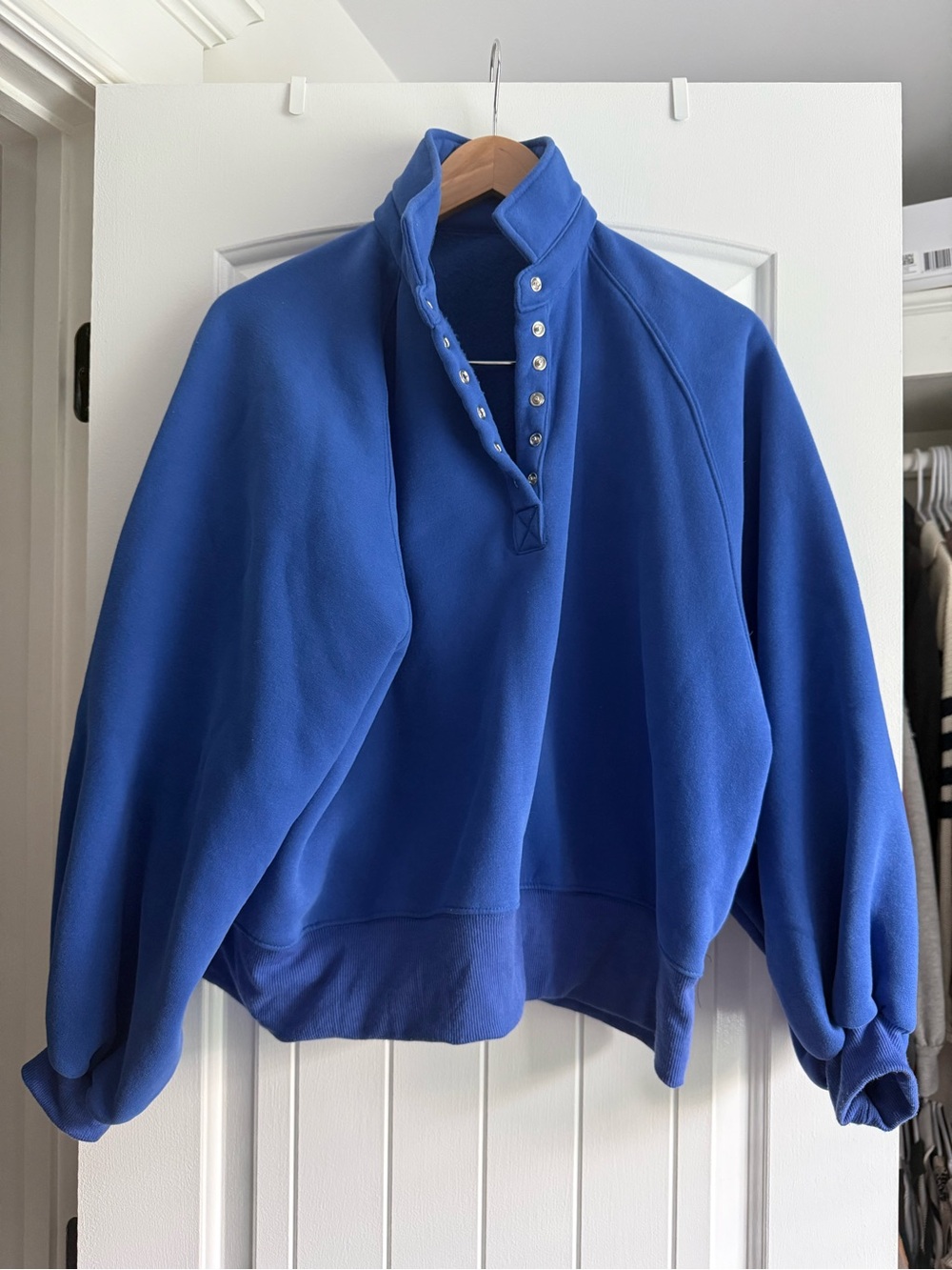Cobalt blue AS Revival Peak Balloon Sleeve Pullover sweatshirt